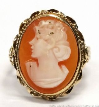14k Yellow Gold Carved Shell Cameo Antique Art Nouveau Ladies Ring Size 6