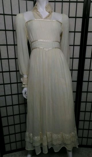 Gunne Sax By Jessica Mclintock Lace Cream Ivory Maxi Romantic Renaissance Gown 9