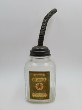 Antique Vintage Glass Motor Gas Engine Oil Bottle Texaco The Texas Company
