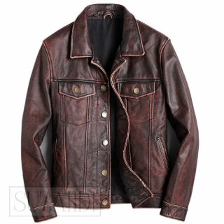 Men’s Vintage Distressed Brown Real Leather Casual Jacket
