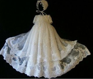 Abao Vintage Baby Girls Christening Gown Lace Short Sleeve Baptism Dress Zg9