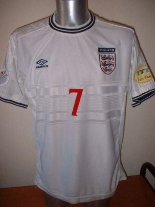 England Shirt Jersey Large BECKHAM Vintage Umbro Football Soccer Soccer Man Utd 2