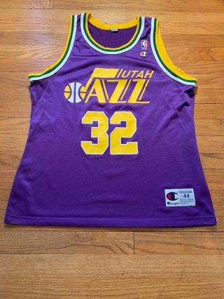 Utah Jazz Vintage 90’s Karl Malone Champion Jersey Size 44 Large Euc Rare Nba