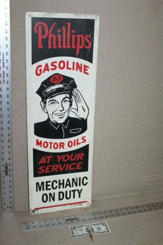 Rare Vintage Phillips 66 Gasoline Motor Oil Painted Metal Sign At Your Service