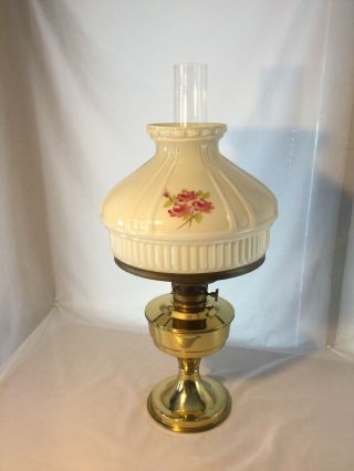 Vtg Antique Aladdin Model 23 Brass Kerosene Oil Lamp Champagne Rose 679 Shade