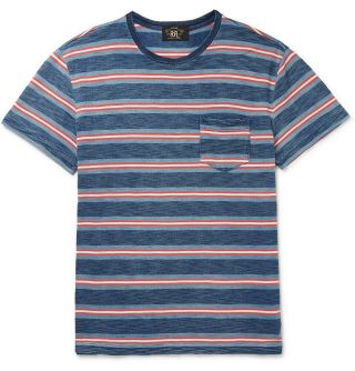 Rrl Indigo Striped Cotton Pocket T - Shirt Men 