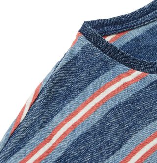 RRL Indigo Striped Cotton Pocket T - Shirt Men ' s L Large Blue Red Vintage Wash 2