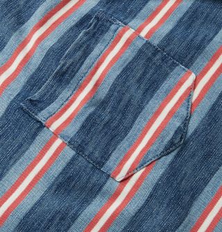 RRL Indigo Striped Cotton Pocket T - Shirt Men ' s L Large Blue Red Vintage Wash 3