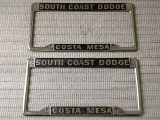 Vtg Dodge Dealer South Coast Orange Costa Mesa Plate Frame License Metal Charger