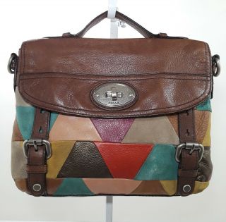 Fossil 1954 live vintage maddox brown colorful patchwork satchel handbag ZB5045 2