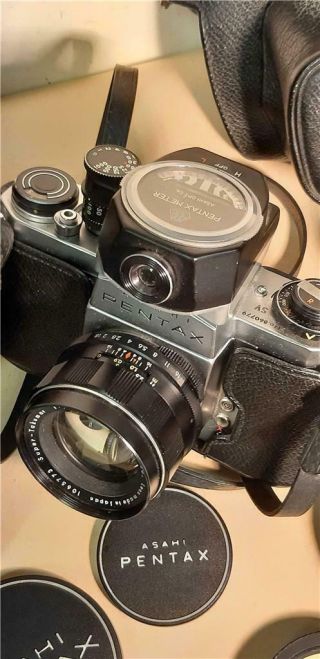Vintage Asahi Pentax SV Outfit Takumar 55mm & 200mm Lenses plus 2