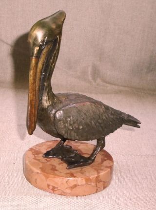 Vintage Solid Bronze Onyx Base Pelican Sculpture Bill Hunt Signed Figurine 317f