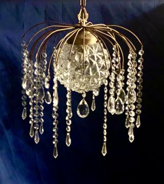 Vintage 20” Brass Waterfall Crystal Pendant Chandelier Ceiling Lighting Fixture