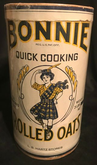Vintage 1900s Bonnie Brand Rolled Oats Container 3lb Box Graphics