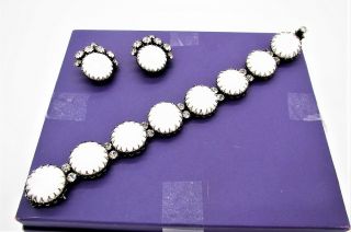 Cool Vtg Christian Dior For Kramer Bracelet & Clip Earrings W/milk Glass