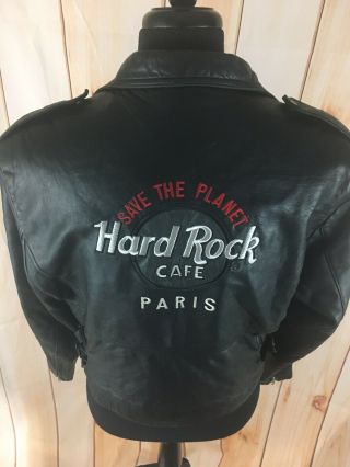 Vintage Hard Rock Cafe Paris Black Leather Motorcycle Jacket Men’s Medium