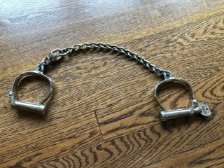 Vintage Hiatt Police Cuffs Handcuffs Shackles W Key Made In England