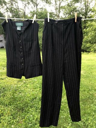 Ralph Lauren Vintage Womens 100 Wool Pinstripe Vest Suit Size 6