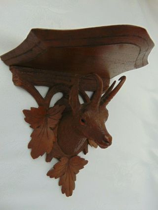 Vintage Hand Carved Black Forest Bracket Shelf - Chamois Goat