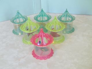 6 Vintage Christmas Plastic Spinner Birdcage Twinkler Ornaments