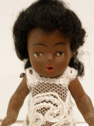 Antique 4 1/2 " German All Bisque Jointed Black Doll