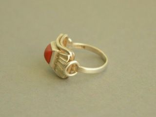 Art Deco Vintage Bow Shaped 835 SILVER Natural Red CORAL Ring STUNNING M 1/2 3
