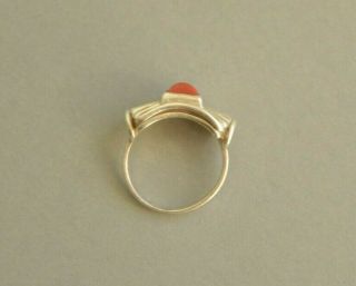Art Deco Vintage Bow Shaped 835 SILVER Natural Red CORAL Ring STUNNING M 1/2 4