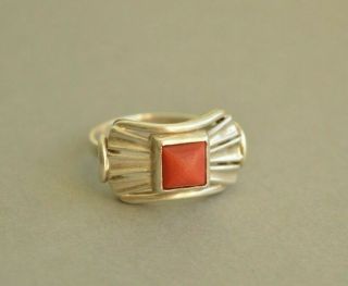Art Deco Vintage Bow Shaped 835 SILVER Natural Red CORAL Ring STUNNING M 1/2 5