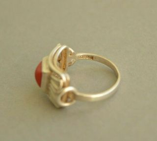 Art Deco Vintage Bow Shaped 835 SILVER Natural Red CORAL Ring STUNNING M 1/2 6