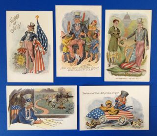Vintage Uncle Sam Postcards (5) Fred Lounsbury - Love The Teddy - Driven Racecar