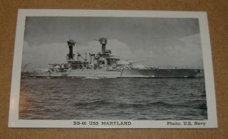C1945 Bb - 46 Maryland Battleship Us Navy Postcard