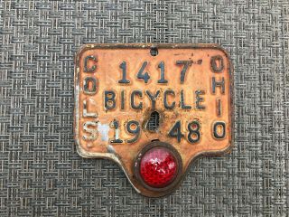 Vintage Columbus Ohio Bicycle License Plate 1948 Cols.  Franklin County Reflector