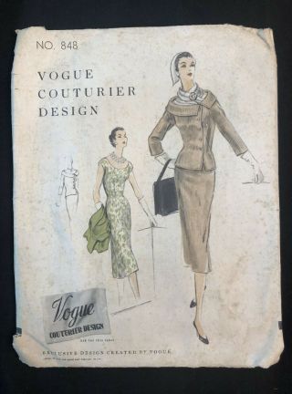 Vintage Vogue Couturier Design Pattern 848 From 1955 Suit Dress Rare Size 14