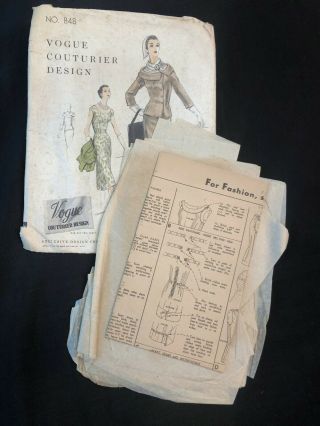 Vintage Vogue Couturier Design Pattern 848 from 1955 Suit Dress RARE Size 14 3