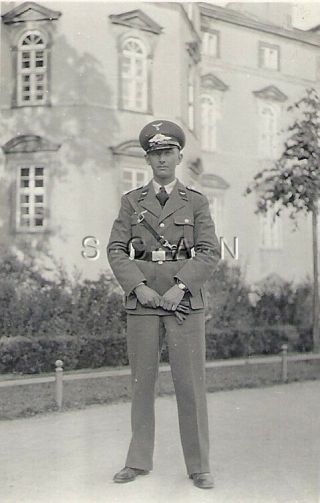 Wwii German Luftwaffe Photo - Dress Uniform - Formal Hat - Leather Belt