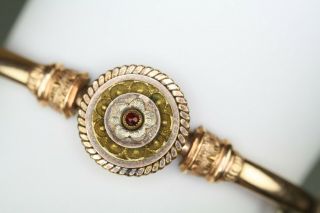 Antique Victorian Rose Cut Garnet Medallion Gold Filled Hinged Bangle Bracelet