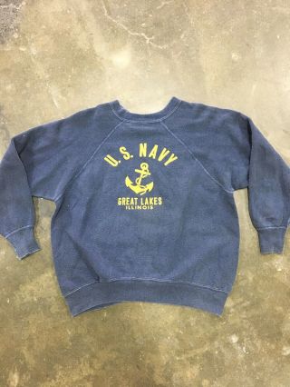 Vintage 1960’s Us Navy Sweatshirt Usn Mens Souvenir Blue Sweat Military