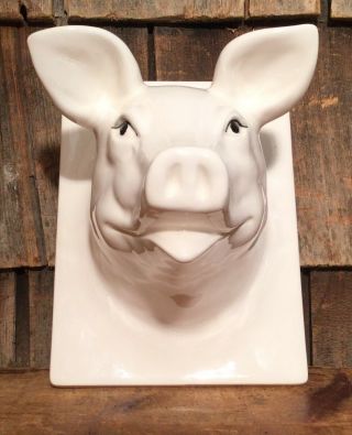 Vintage Ceramic White Pig Wall Decor 3d Plaque Butcher Country Store Display