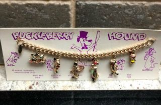 1959 Huckleberry Hound & Friends Charm Bracelet Moc Hanna Barbera Vintage