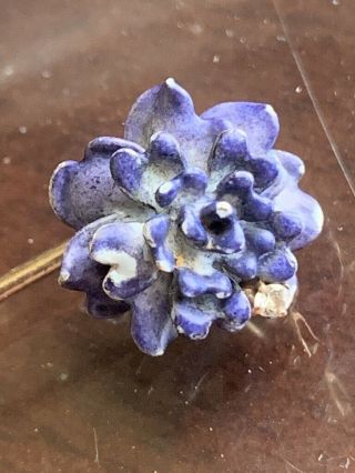 Antique Gold Diamond Purple Flower Enamel Stick Pin Cravat Hat Or Brooch
