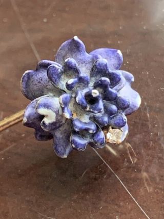 Antique Gold Diamond Purple Flower Enamel Stick Pin Cravat Hat or Brooch 2