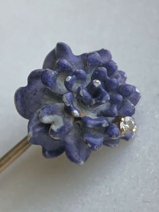 Antique Gold Diamond Purple Flower Enamel Stick Pin Cravat Hat or Brooch 4