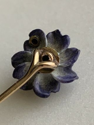 Antique Gold Diamond Purple Flower Enamel Stick Pin Cravat Hat or Brooch 5