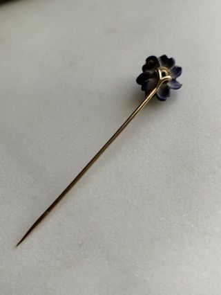 Antique Gold Diamond Purple Flower Enamel Stick Pin Cravat Hat or Brooch 7