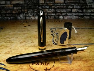 Vintage " Sheaffer Lifetime " Fountain Pen - Black Striated Vac Filler - 14k - Usa 1940s