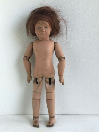 Antique Schoenhut Doll 15 Inch Wood - Spring Joints - Painted Eyes - Girl