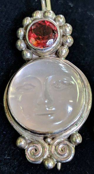 Sajen 925 Sterling Silver Moon Face Carved Moonstone And Garnet Earrings
