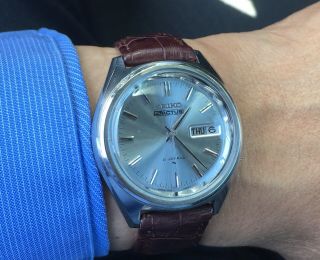 Vintage 1970 Year Model Seiko 5 Actus,  21 Jewels,  Automatic,  Bluish Gray Dial