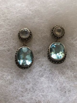 Euc Vintage Signed Lori Bonn.  925 Sterling Silver Blue Earrings,  Topaz/moonstone