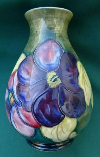 Large Vintage Moorcroft Pottery Vase - Clematis Pattern - C 1950 